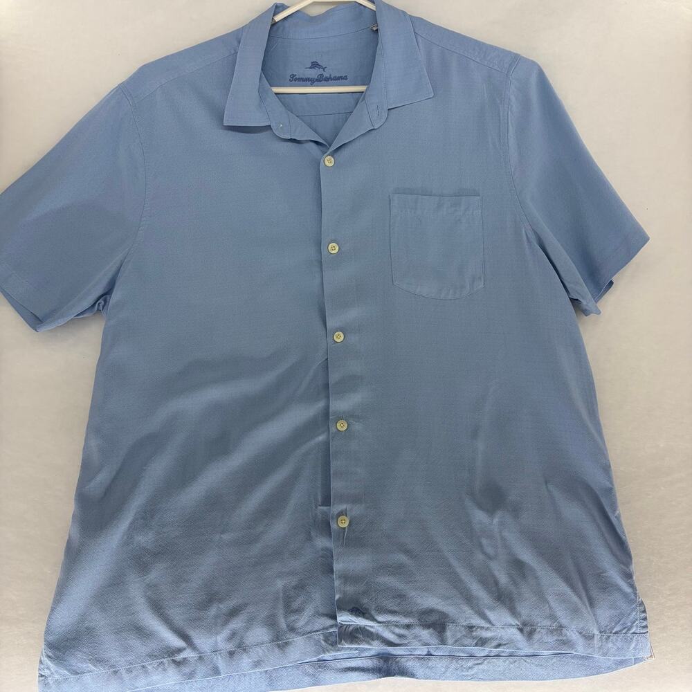Tommy Bahama XXL Silk Camp Shirt Blue Marlin Embroidered Button Up